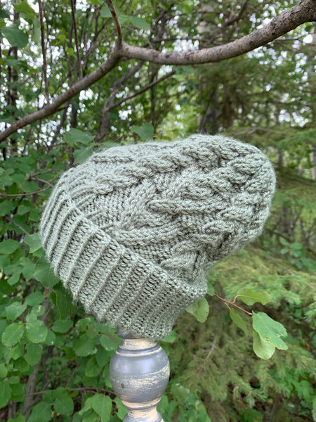 Sage Green Cabled Toque, S-M adult