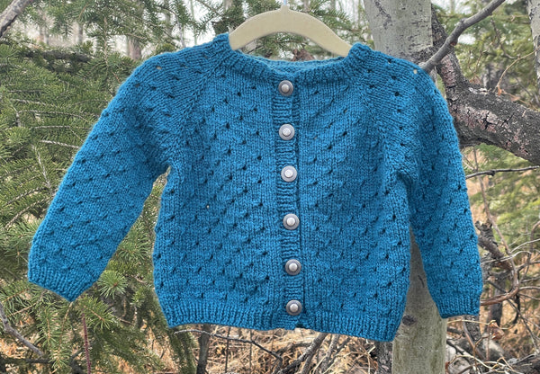 Teal Eyelet Cardigan, 12-18 months