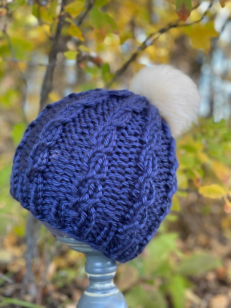 Cable Hat, removable pompom