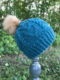 Cable Hat, removable pompom