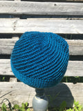 Dark Teal Spiral Beanie, medium to large adult