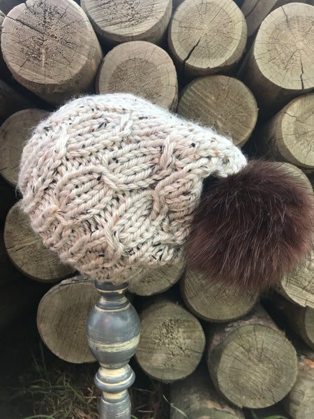 Cream Tweed Cabled Hat, adult